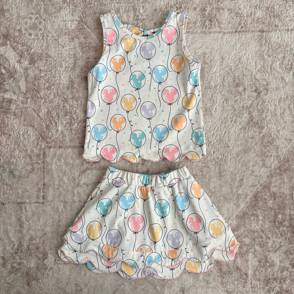 Boutique Home Team Kids Girls Mickey Ears Balloons 2 Piece Top Skort Disney 6t